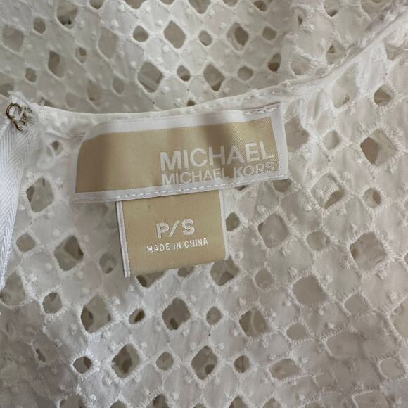 Michael Kors Blouse WMNS S White Short Sleeve Eyelet Back Zip Sheer Breathable - Picture 5 of 6